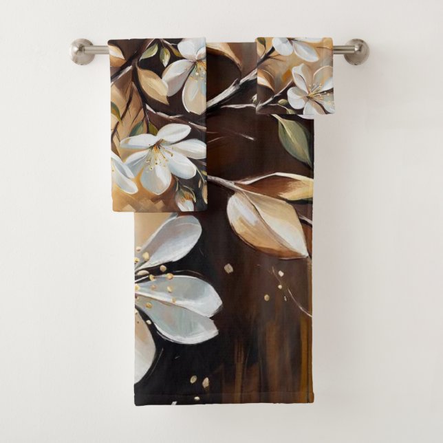 Toallas de baño de rama blanca marrón (In situ)