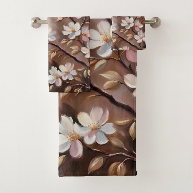 Toallas de baño de rama rosa blanca (In situ)