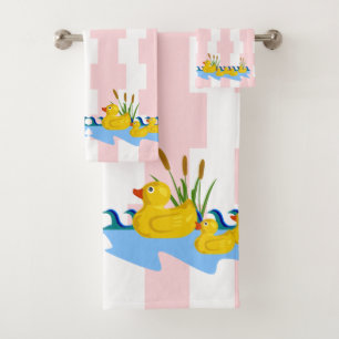 Toallas de baño de rayas rosadas y blancas Patos