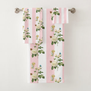 Toallas de baño de rayas rosas y blancas confeccio