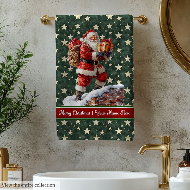 Toallas de baño de Santa Bath personalizadas en co (Personalized Santa Bath Towels in Trendy Colors)
