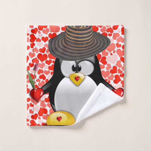 Toallas de baño El día de San Valentín, pingüino (Toallita)