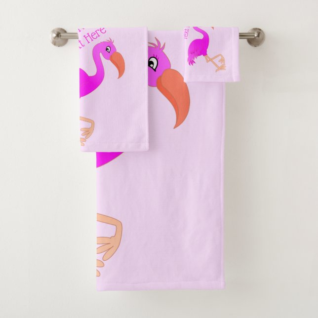 Toallas de baño Flamingo rosa con texto Personaliz (In situ)