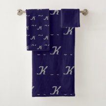 Toallas de baño iniciales (azul marino y plata)