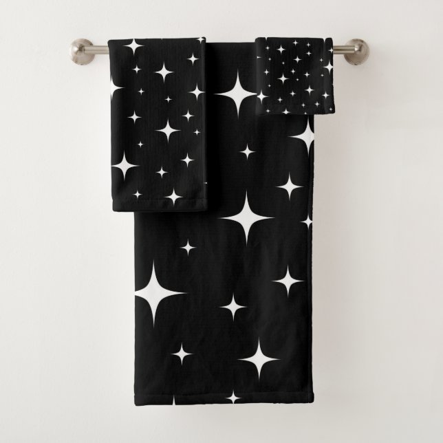 Toallas de baño negras con estrellas de trineo (In situ)