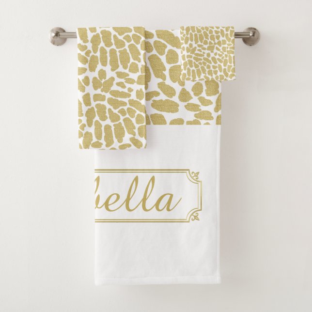 Toallas de baño personalizadas de oro y blanco (In situ)