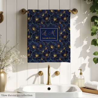 Toallas de baño personalizadas Navy con acento flo