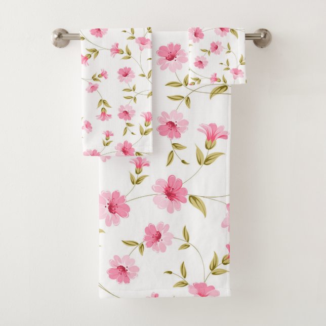 Toallas De Baño Rosadas Florales (In situ)