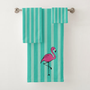 Toallas De Baño Turquesa Retro Flamingo Set De Reg