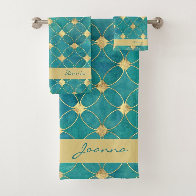 Toallas De Baño verde azuladas Y De Oro (In situ)