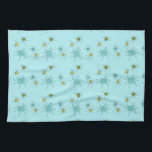 Toallas de cocina atómicas azules de Starbursts<br><div class="desc">Las toallas de cocina atómicas icónicas azules de Starbursts del huevo de este petirrojo modelan starbursts atómicos icónicos de las características. ¡Eso correcto! La escuela vieja, fondo coloreado azul del huevo del petirrojo con los puntos del oro es el contexto perfecto para la turquesa vibrante, el apio calmante, y los...</div>
