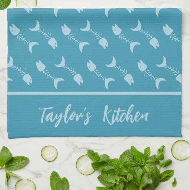 Toallas de cocina azul turquesa con estampado de e (Doblado)