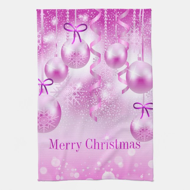 Toallas de cocina con adornos de Navidad rosa (Vertical)