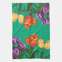 Toallas de cocina con campos de tulipanes acuarela