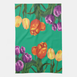 Toallas de cocina con campos de tulipanes acuarela
