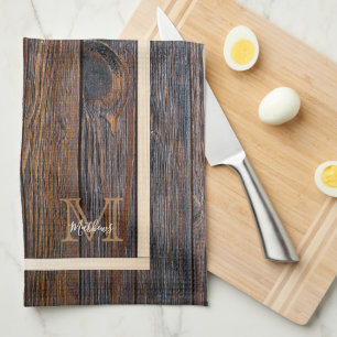 Toallas de cocina con monograma de madera marrón o