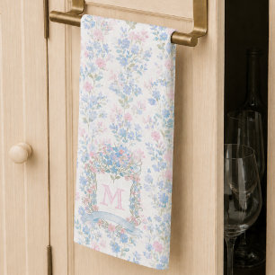Toallas de cocina con monograma floral elegante