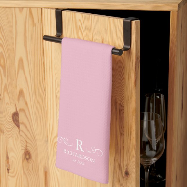 Toallas de cocina con monograma rústico rosa (Pliegue de tercios)