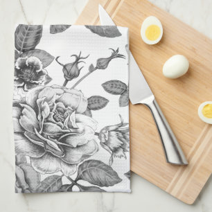 Toallas de cocina con motivos de rosa blanco y neg