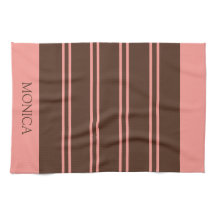 Toallas de cocina con nombre de rayas rosadas marr