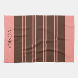 Toallas de cocina con nombre de rayas rosadas marr