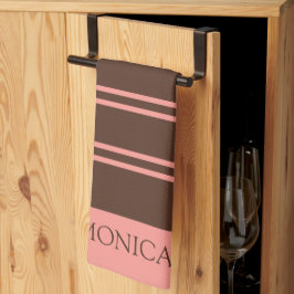 Toallas de cocina con nombre de rayas rosadas marr