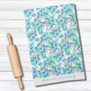 Toallas de cocina con nombre floral tropical azul