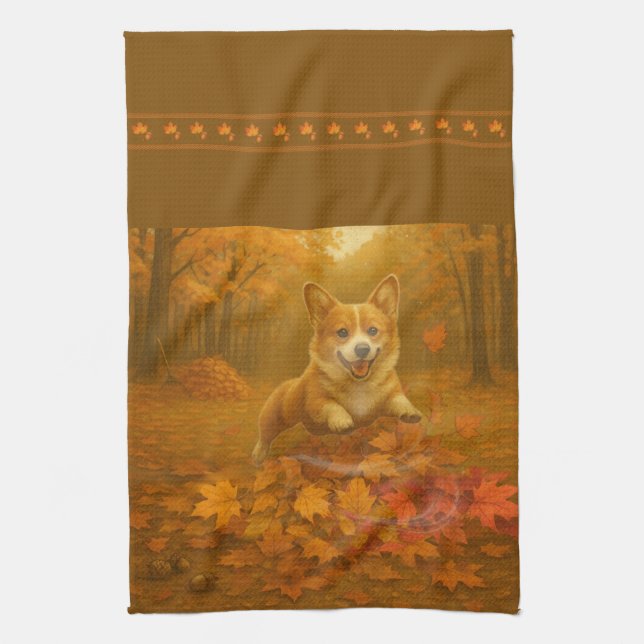 Toallas de cocina Corgi Leaf Leap (Vertical)