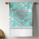 Toallas de cocina de damasco azul Verde azulado de<br><div class="desc">Toallas de cocina verde azuladas de damasco azul. Estas elegantes toallas de damasco azul verde azulado de moda son perfectas para todos los días y le hacen un gran regalo.</div>