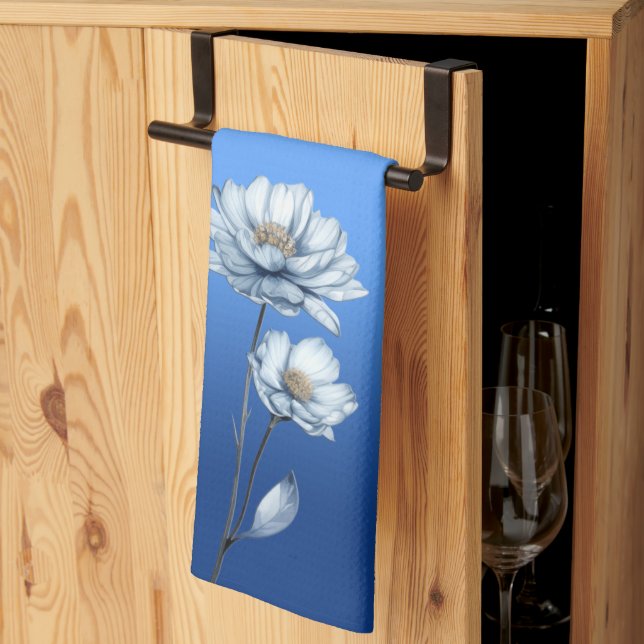 Toallas de cocina de flores de acuarela azules (Pliegue de tercios)