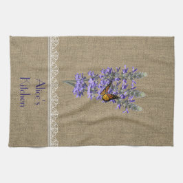 Toallas de cocina de flores de lavanda con encaje 