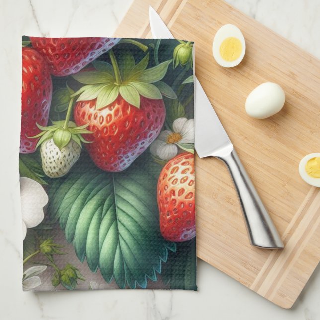 Toallas de cocina de frutas fresas rojas (Doblado Cuarto)