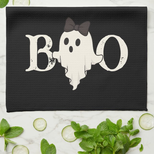 Toallas de cocina de Halloween - Fantasma "Boo" co (Doblado)