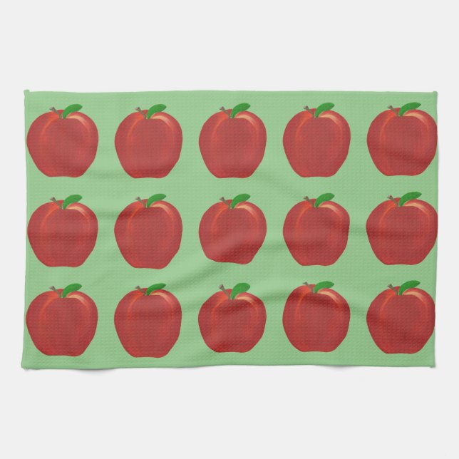 Toallas de cocina de hojas verdes de manzanas roja (Horizontal)