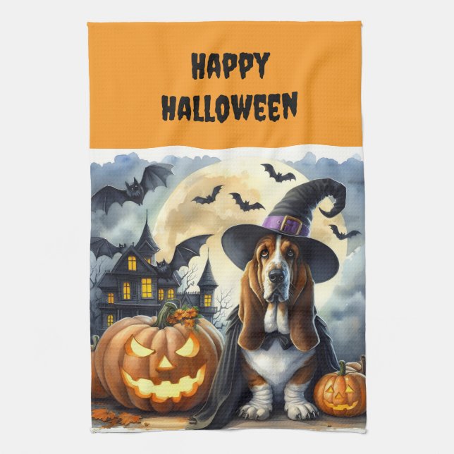 Toallas de cocina de perro bruja de Halloween (Vertical)