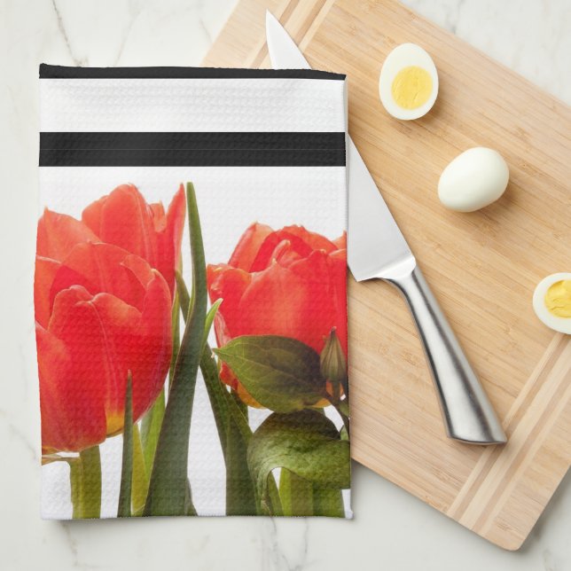 Toallas de cocina de tulipanes rojos modernos con  (Doblado Cuarto)