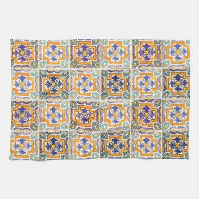 Toallas de cocina en mosaico naranja-verde-azul (Horizontal)