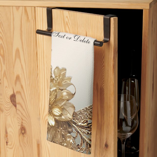 Toallas de cocina floral ornada de oro moderno (Pliegue de tercios)