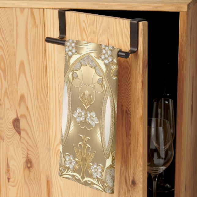 Toallas de cocina floral Ornate Gold (Pliegue de tercios)