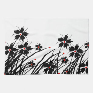 Toallas de cocina florales rojo negro blanco 2 JUE