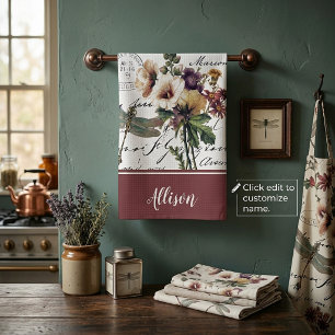 Toallas de cocina personalizadas con libélula y fl