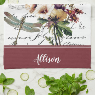 Toallas de cocina personalizadas con libélula y fl