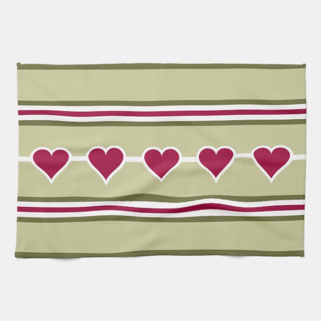 Toallas de cocina personalizado Hearts & Stripes (Horizontal)