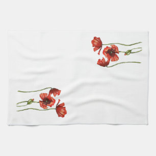 Toallas de cocina rojas del diseño floral de la