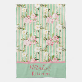 Toallas de cocina y rayas blancas verdes chic de S