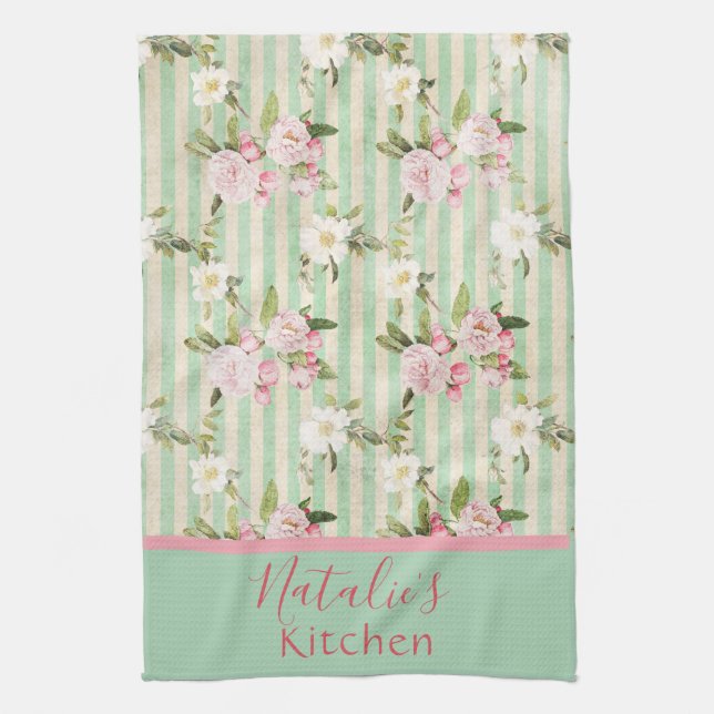 Toallas de cocina y rayas blancas verdes chic de S (Vertical)