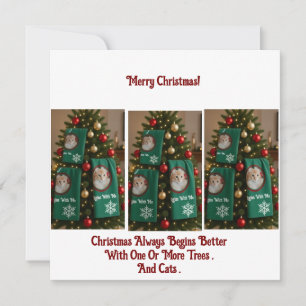 Toallas de gatos en árbol de Navidad, foto, texto
