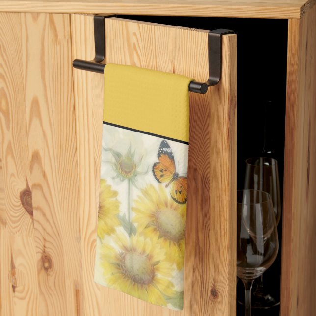 Toallas de girasoles y mariposas (Pliegue de tercios)