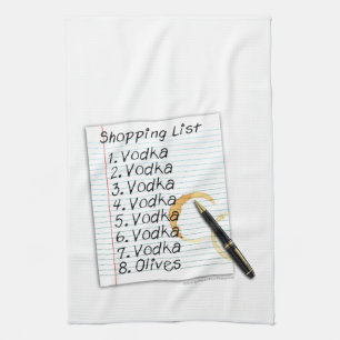 TOALLAS DE LA BARRA, LISTA DE COMPRAS DE LA VODKA