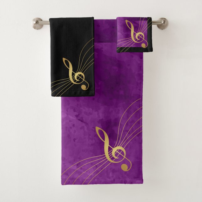 Toallas de música morada y dorada - Treble Clef (In situ)